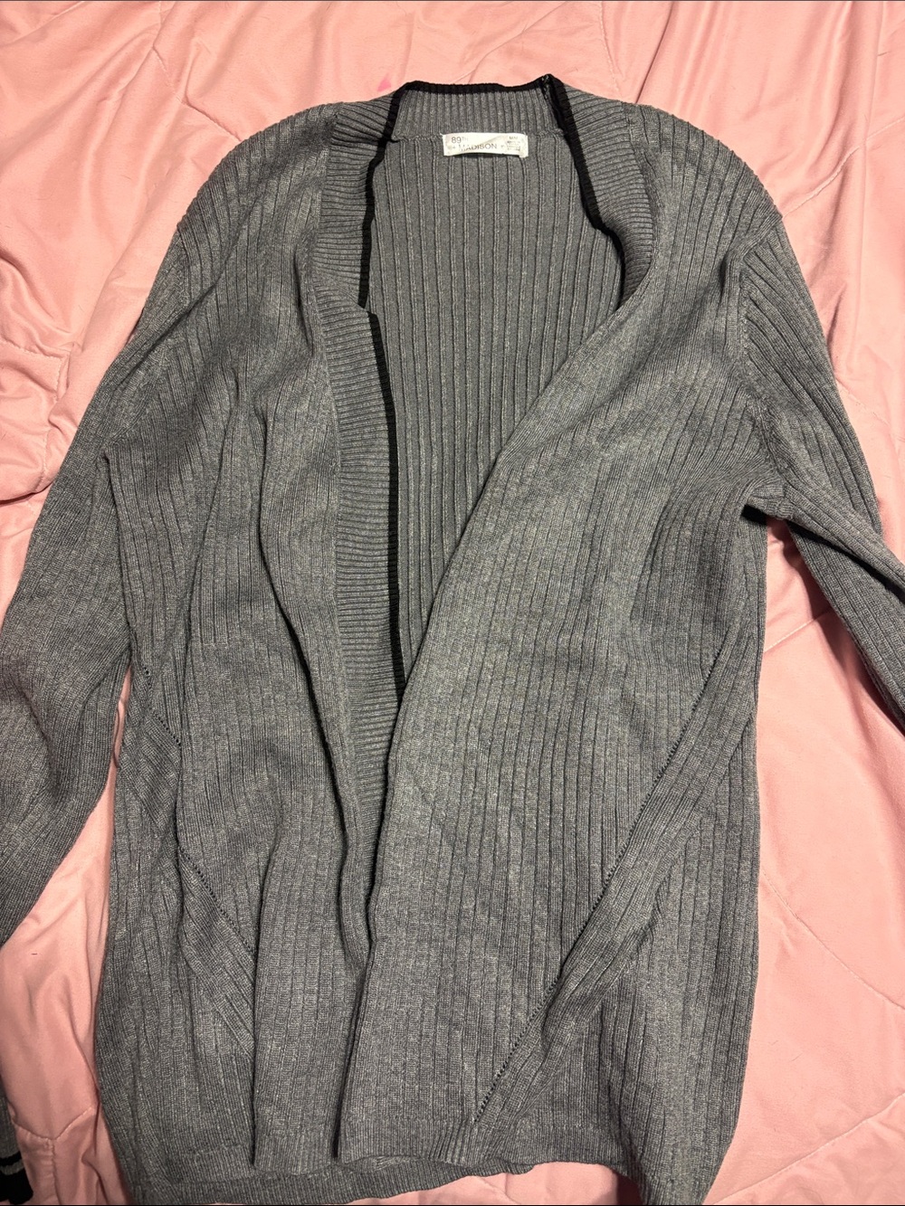 89th & Madison Gray Ribbed Open-Front Cardigan